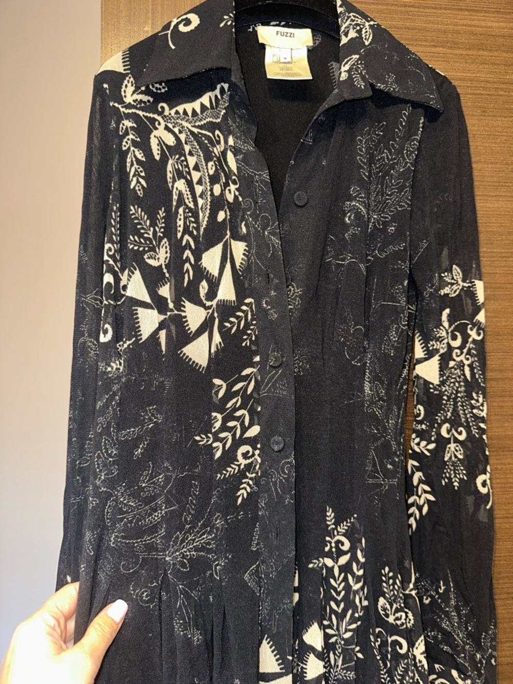 Fuzzi black & beige Printed dress Italy SZ M - Picture 4 of 7